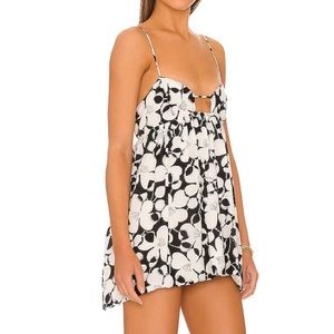 REVOLVE: Indah- Charlotte Babydoll Mini Dress in Black Hibiscus